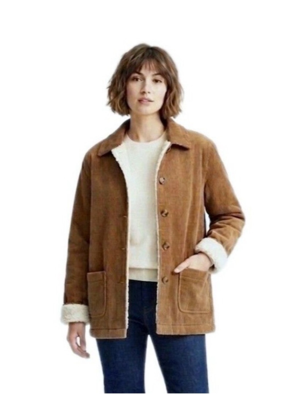 Boston Traders Brown Corduroy Sherpa Lined Button Up Trucker Jacket